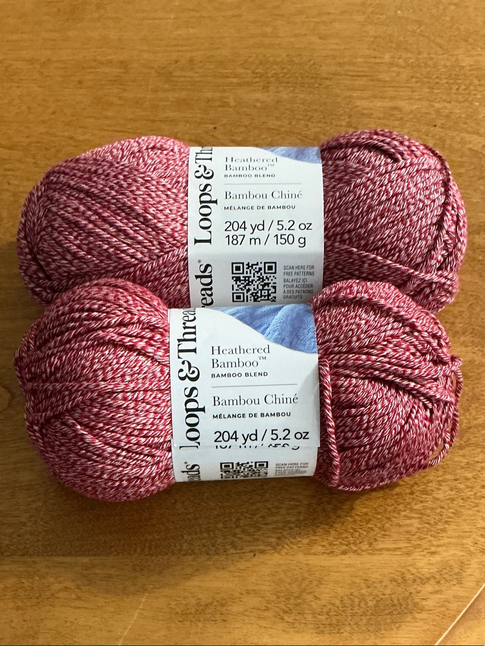 Loops & Threads Heathered Bamboo Yarn - Raspberry/White Blend